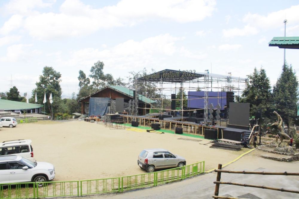 The main arena stage at Kisama being prepared for the 2022 edition of the Hornbill Festival which begins on December 1. (Morung Photo)