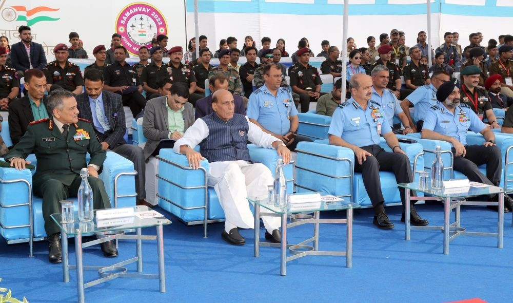 Agra: Union Defence Minister Rajnath Singh during the HADR Exercise Ã¢Â€Â˜SamanvayÃ¢Â€Â™ at Agra Air Force Station in Agra on Tuesday, Nov. 29, 2022. (Photo: PIB )