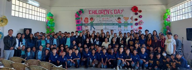 Shanavas C and other official along with with children from Child Care Institutions in Kohima on November 8.