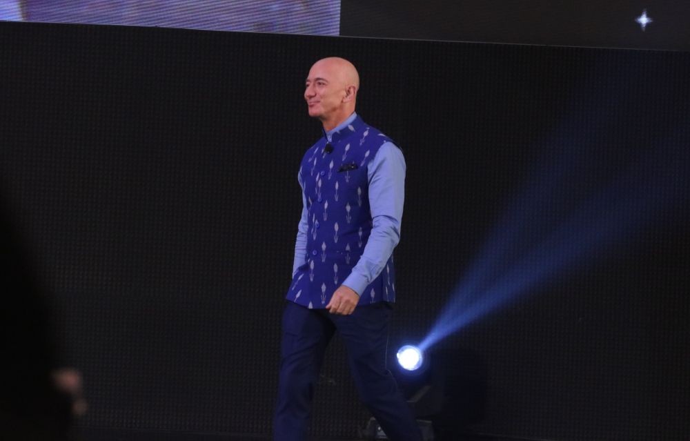 New Delhi: Amazon CEO Jeff Bezos at the Amazon Smbhav event in New Delhi on Jan 15, 2020. (Photo: IANS)