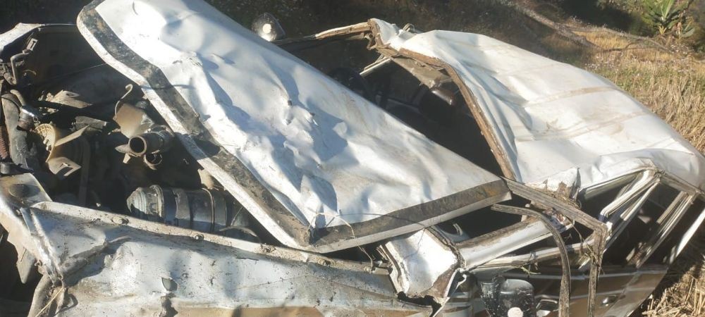 The  mangled remains of the ill-fated car that met with an accident, killing two persons and ijuring 4 others in Tuophema village in Kohima district on November 19.