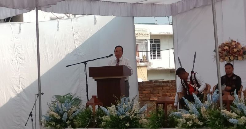 Rev Dr Imchayanger speaking at the silver jubilee of the Borlengri Ao Students’ Union, on December 16, at the Borlengri Ao Community ground. (Morung Photo)