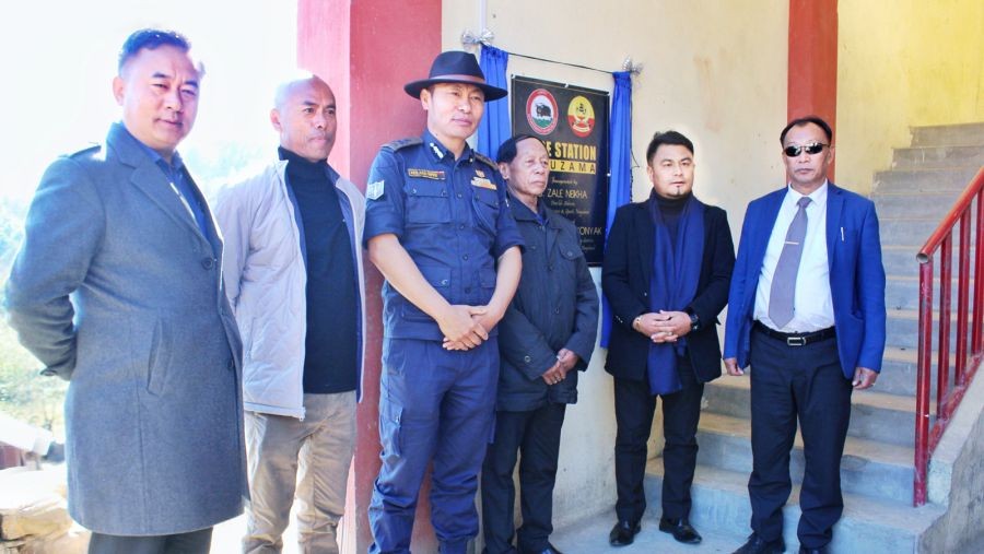 Er Zale Neikha, Pohwang Konyak, Neilasa Sopfü and others during the inauguration of Fire Station at Khuzama on December 21. (Morung Photo)