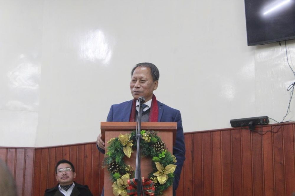 Justice Songkhupchung Serto delivering a message at the pre-Christmas celebration of the Gauhati High Court, Kohima Bench observed in Kohima on December 16.