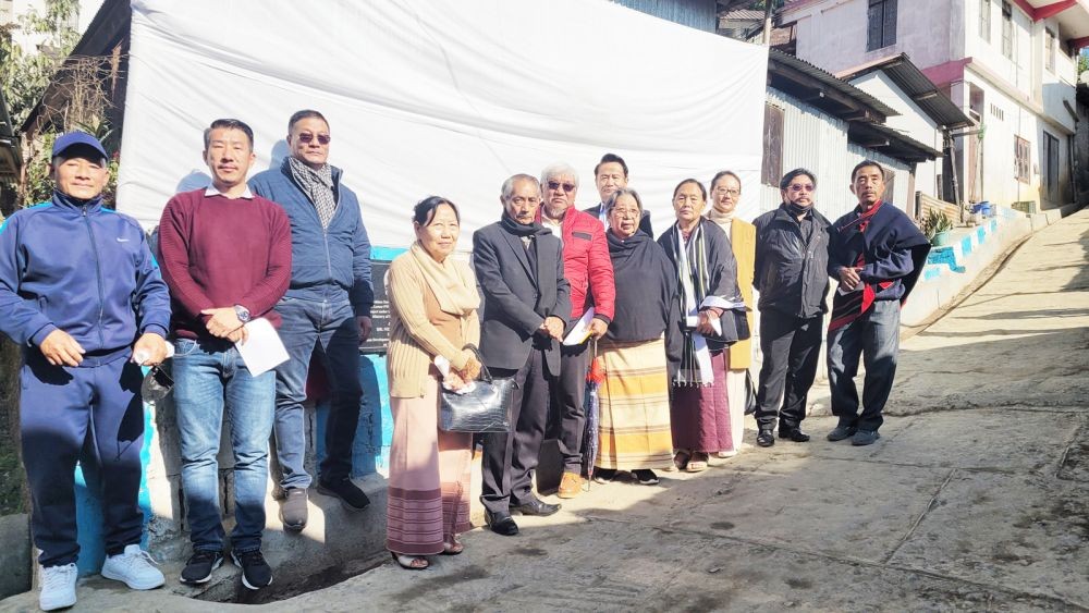 Dr Nicky Kire and others during the inauguration of Lower PWD-Midland ward link road in Kohima on December 22. (Morung Photo)