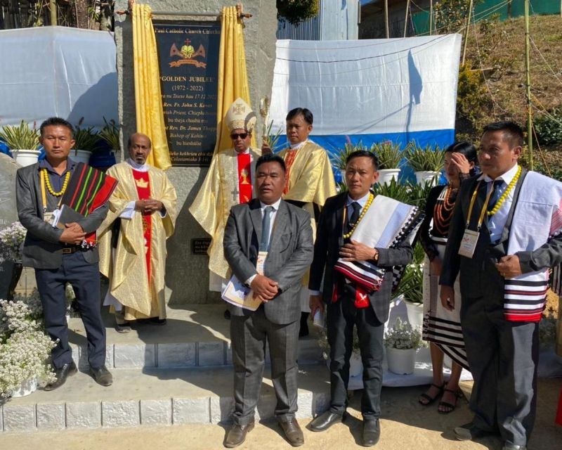 Most Rev Dr James Thoppil, Bishop of Kohima and others during the Golden Jubilee Celebration of St Paul Catholic Church, Chiechama on December 17. (Morung Photo)