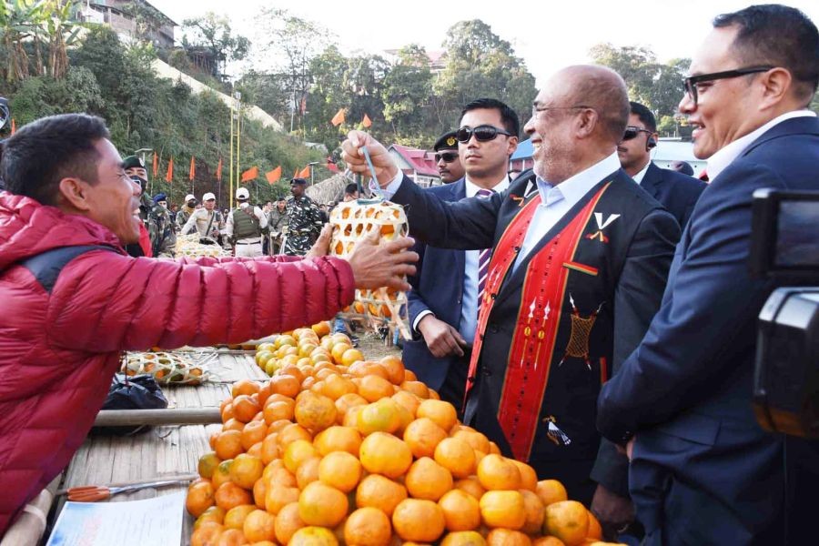 Manipur CM Biren Singh during the closing programme of the 17th state level Orange Festival of Manipur held at Apollo Ground in Tamenglong.