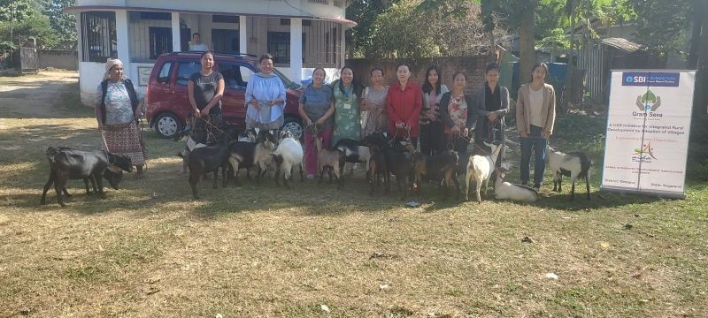 A total of 28 she-goats were distributed to 14 beneficiaries at Diezephe and Urra villages under the SBI Gram Seva Programme. 