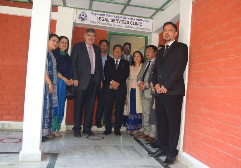 Justice Sanjay Kishan Kaul, Judge, Supreme Court of India, Justices Songkhupchung Serto and  Lanusungkum Jamir of Gauhati High Court and others during the inauguration of  NSLSA’s Legal Services Clinic at the Patkai Christian College (Autonomous) on December 11.