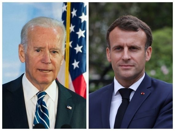 Combo photo of U.S. President Joe Biden (L) and French President Emmanuel Macron. (Xinhua/IANS)