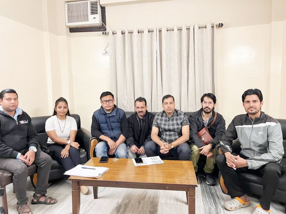 Actors and organisers of the National School of Drama Repertory Company during the press conference at Hotel Cedar on December 20. (Morung Photo)