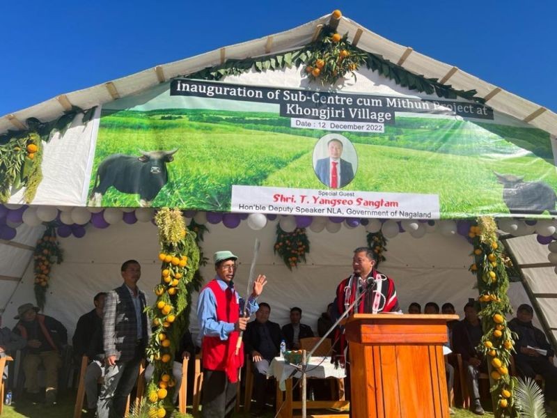 Deputy Speaker, NLA, Yangseo Sangtam at the inauguration of the sub-centre and Mithun project at Khongjiri.