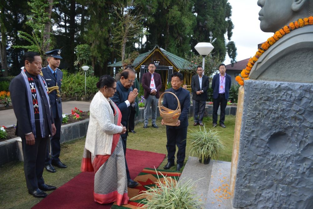 Governor of Assam and Nagaland, Prof Jagdish Mukhi and his wife paid a floral tribute at the bust of Dr Imkongliba Ao on the occasion of Nagaland Statehood day at Raj Bhavan on December 1. (Photo Courtesy: PRO Raj Bhavan)