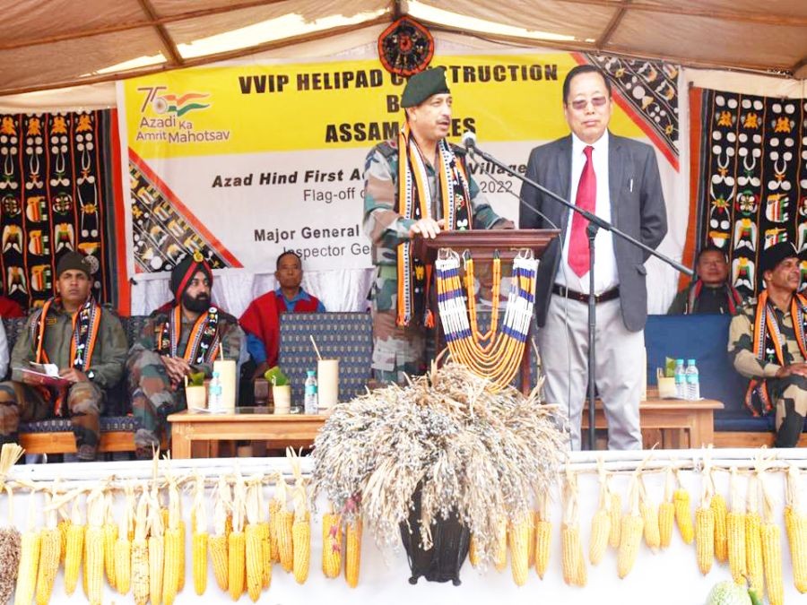 Major General Vikas Lakhera during the flagging off programme for construction of helipad at Ruzazho on December 20.