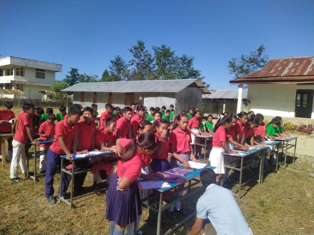 Participants of the drawing competition organised by the Mon battalion of the Assam Rifles.