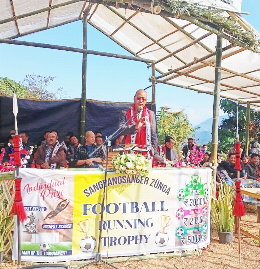 Er K Wati, Joint Director, Employment, Skill Development & Entrepreneurship delivering his speech at Chakpa village football ground on December 19.