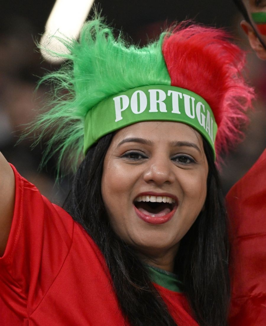 Al Rayyan : A fan of Portugal waits for the start of the World Cup group H soccer match between South Korea and Portugal, at the Education City Stadium in Al Rayyan, Qatar, Friday, Dec. 2, 2022.(Photo:Suman Chattopadhyay/IANS/Image Solution)