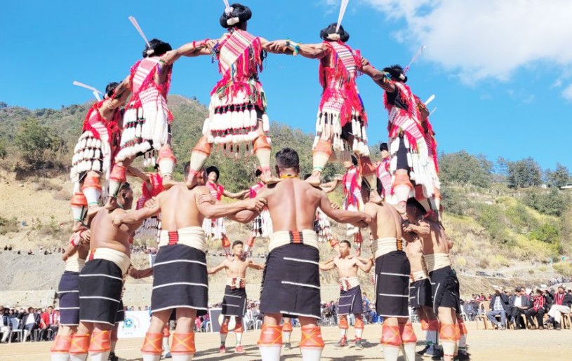 Porbami youth perform during the Golden Jubilee Celebration of Porbami Youth Organization on January 5 at Porba village under Phek district. (Morung Photo)