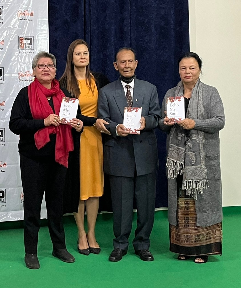 Monalisa Changkija, Asenla Yanger Ozüküm along with the author’s parents during the book launch at Dimapur on January 24. (Morung Photo)