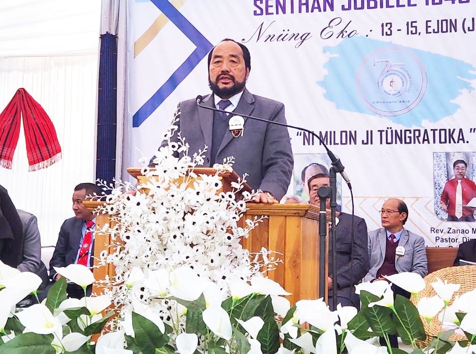 Deputy Chief Minister Y Patton speaking during the platinum jubilee programme.
