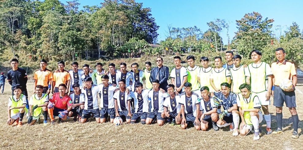 MLA & Advisor Zhaleo Rio, IAS (Retd) with officials and players after the inaugural function of Rev Zhadiu Nagi Memorial Trophy at Tsiepama Local Ground on January 9.