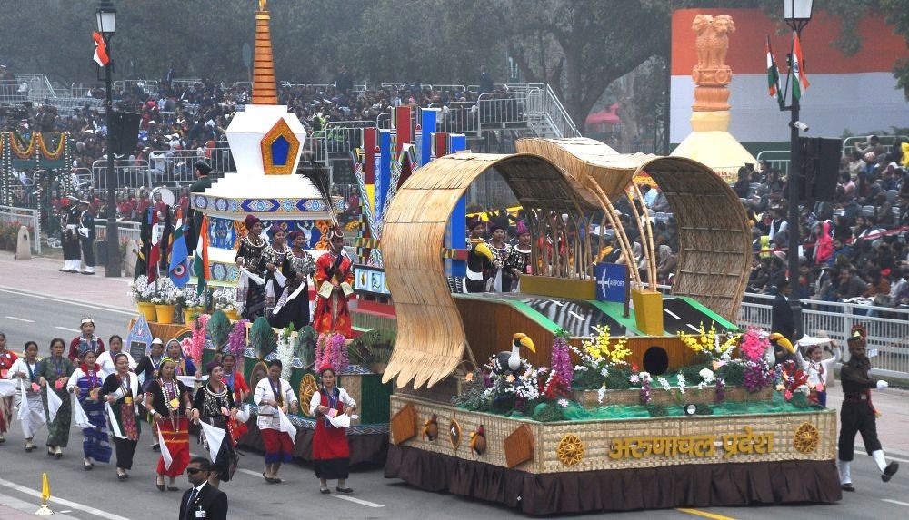 New Delhi:A tableau of Arunachal Pradesh drives through Kartavya Path boulevard during the 74th Republic Day parade in New Delhi, India, Thursday, Jan. 26, 2023..(Photo: Qamar Sibtain/IANS)