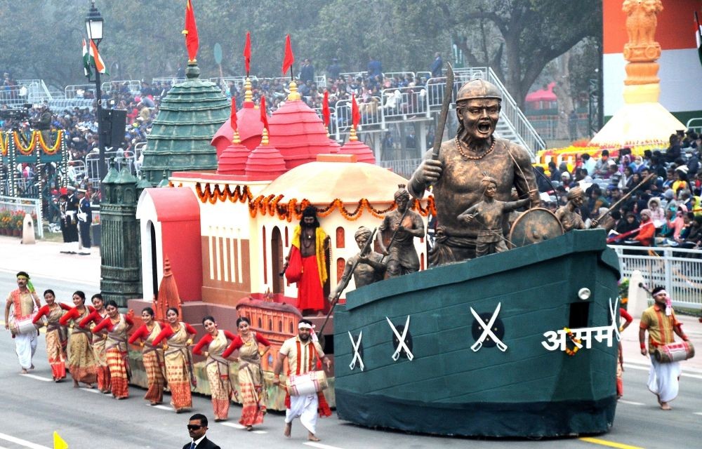 New Delhi:A tableau of Assam drives through Kartavya Path boulevard during the 74th Republic Day parade in New Delhi, India, Thursday, Jan. 26, 2023..(Photo: Qamar Sibtain/IANS)