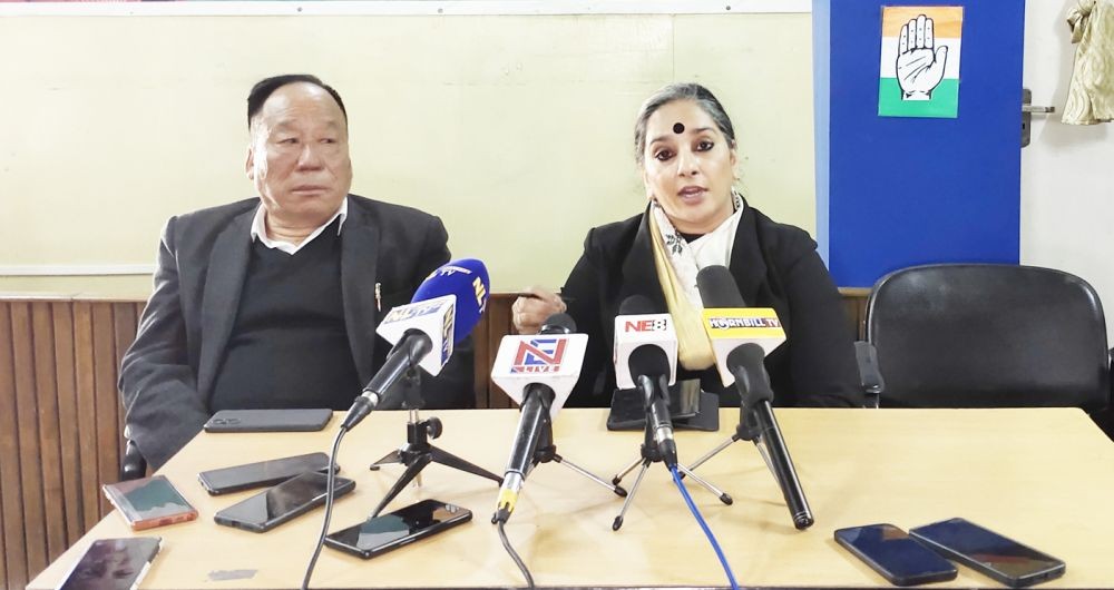 AICC Media Coordinator, Mahima Singh and Khriedi Theünuo, NPCC Kohima President during a press conference in Kohima on January 23.