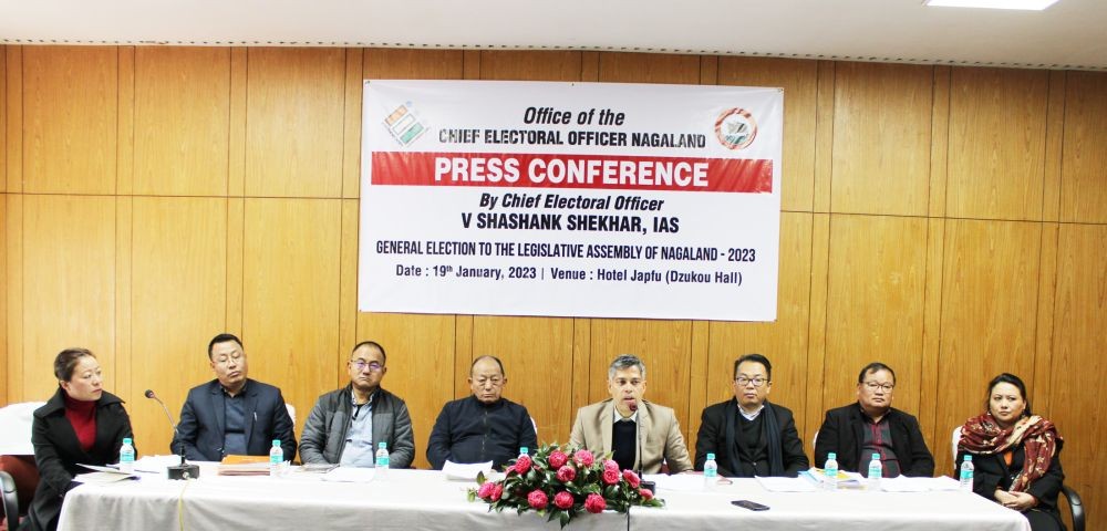 Nagaland CEO, V Shashant Sekhar and others during the press conference in Kohima on January 19. (Morung Photo)