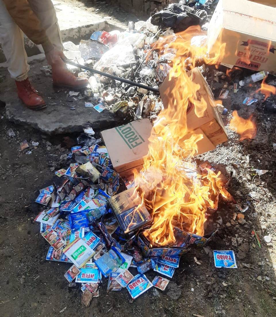 An enforcement drive on sale of tobacco products was carried out in and around the educational institutions at Zunheboto town by the National Tobacco Control Programme (NTCP) district representatives and Police personnel on January 24. As per Section 6 COTPA ACT, selling of any kind of tobacco products within 100 metres of school area is restricted. The team after conducting the raid, penalized five (5) defaulters and seized tobacco products from the shops falling within the restricted areas. The seized tobacco products were burnt and destroyed on the same day in the presence of all the team members. The team further stated that it would continue to conduct such enforcement drives all over the district. (DIPR Photo)
