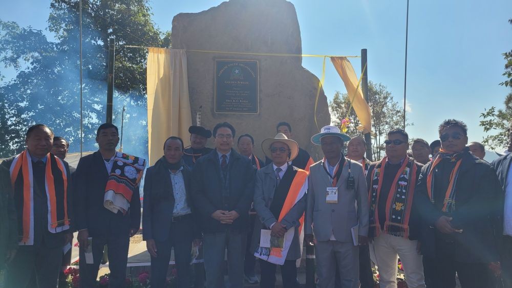 KG Kenye with others after unveiling PYO golden jubilee monolith on January 5. (Morung Photo)