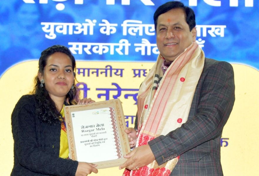 Guwahati: Union Minister Sarbananda Sonowal during the distribution ceremony of 71,000 appointment letters under Rozgar Mela by Prime Minister Narendra Modi in Guwahati on Friday, January 20, 2023. (Photo: PIB/IANS)