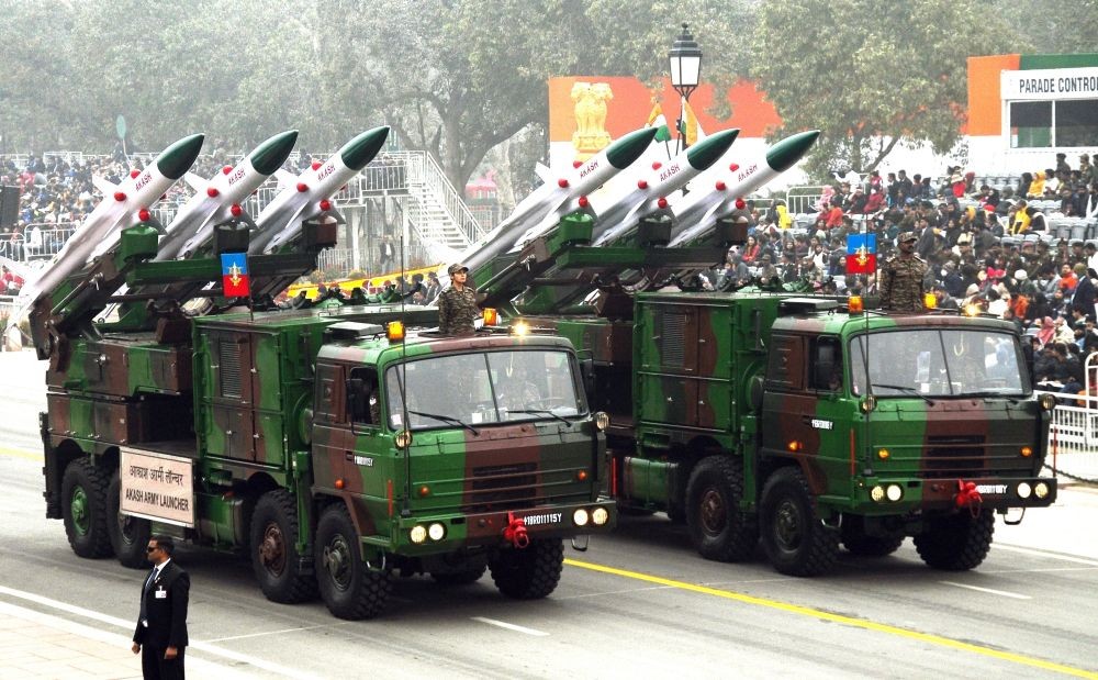 New Delhi: Akash Army Launcher during the 74th Republic Day Parade at the Kartavya Path, in New Delhi on January 26. (IANS Photo)