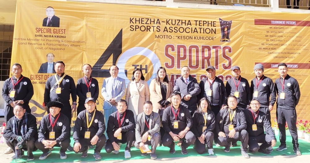 Neiba Kronu and Dr Neisatuo Mero with others and officials of KKTSA during the inaugural ceremony of 40th Sports meet of KKTSA at Pfutsero on January 9. (Morung Photo)