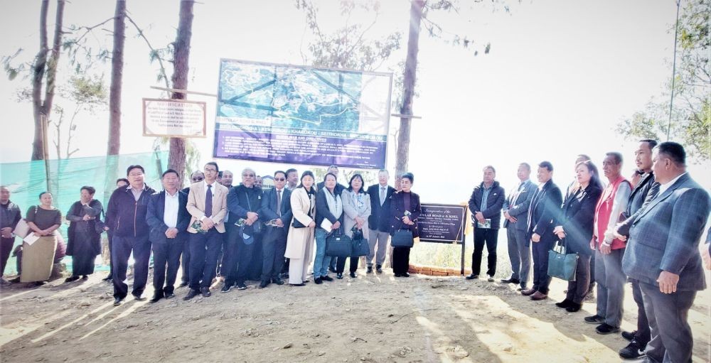 Azenuo Pienyü and others during the inauguration of Circular Road at D Khel on January 30. (Morung Photo)