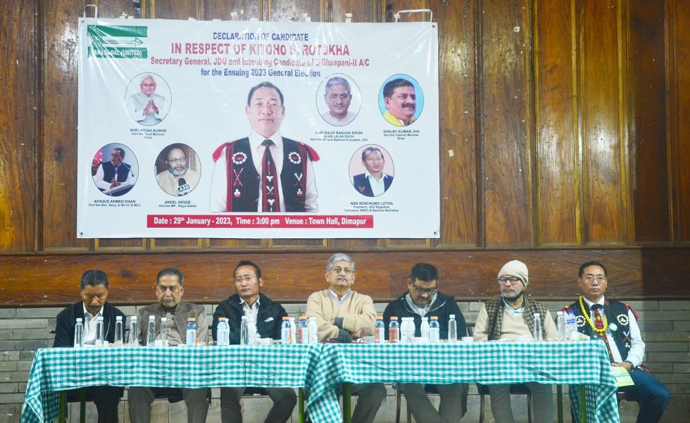 JD (U) National President Rajiv Ranjan Singh and other party leaders during the programme in Dimapur on January 29. (Morung Photo)