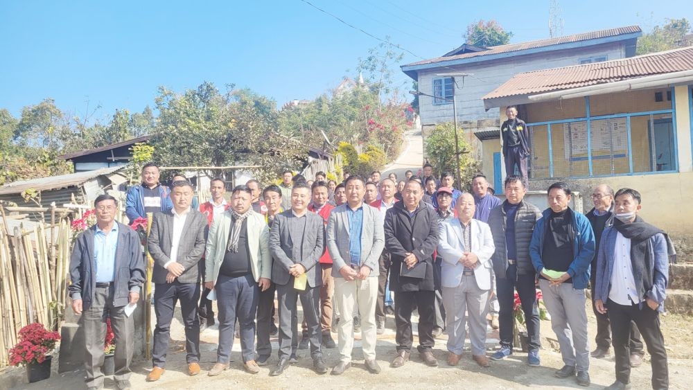 BDO Seyiekhrielie Rio with others during the inauguration of approach road improvement project at Nerhema on January 18. (Morung Photo)