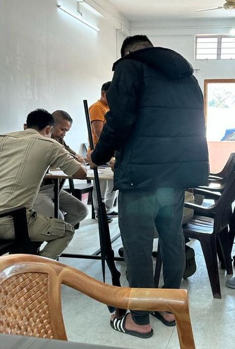 Police personnel are seen undertaking physical verification of Arms Licence/Arms/Ammunitions in this photo shared by Dimapur Police on January 12. Such exercises are underway across the State in view of the forthcoming General Election, 2023.  (Photo Courtesy: Dimapur Police/Facebook)