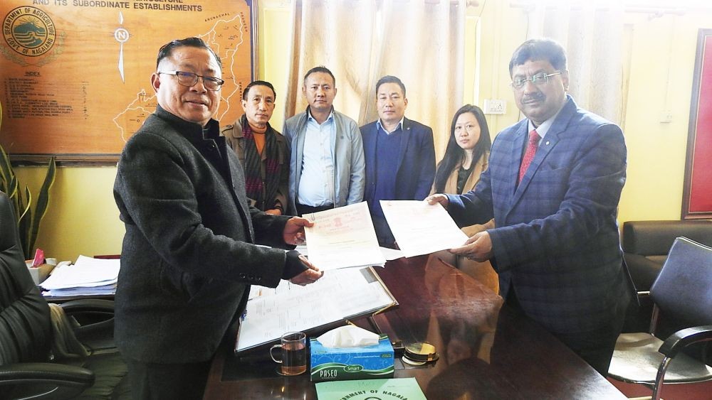 Officials of Directorate of Agriculture and Patanjali Foods Ltd during signing of MoU in Kohima on January 31.