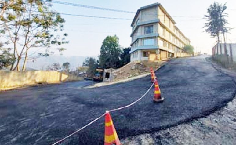 A view of the ongoing road repairs along the Civil Secretariat stretch towards Directorate of Health & Family Welfare (DHFW).