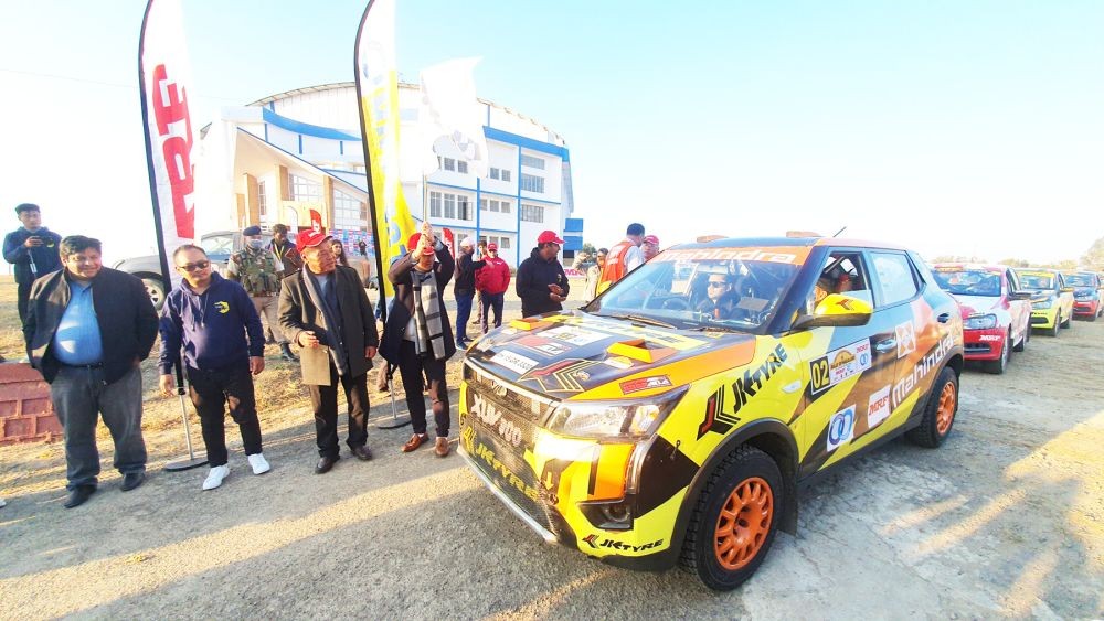 Er Zale Neikha flagging off opening ceremonial programme of Rally of Nagaland – the Round-4 of Indian National Rally Championship 2022 in Kohima on January 12. (Morung Photo)