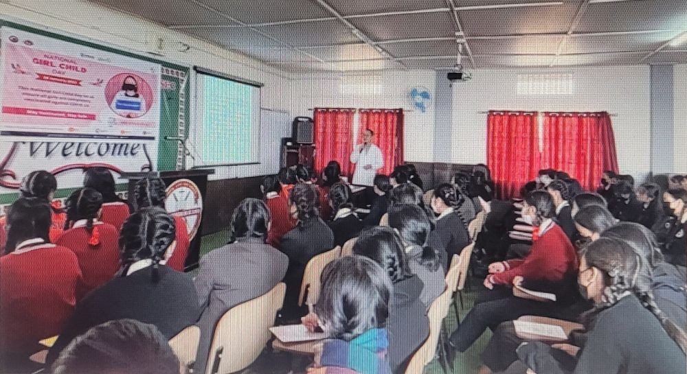 Dr Medo Keretsii presents power point presentation during the programme at St Mary’s Higher Secondary School, Kohima on January 24.