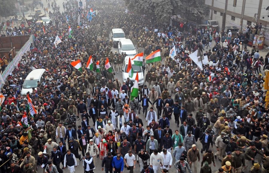 New Delhi: Congress party workers and supporters during the 'Bharat Jodo Yatra', at Kashmiri Gate in New Delhi on Tuesday, January 03, 2023. (Photo: Qamar Sibtain/IANS)