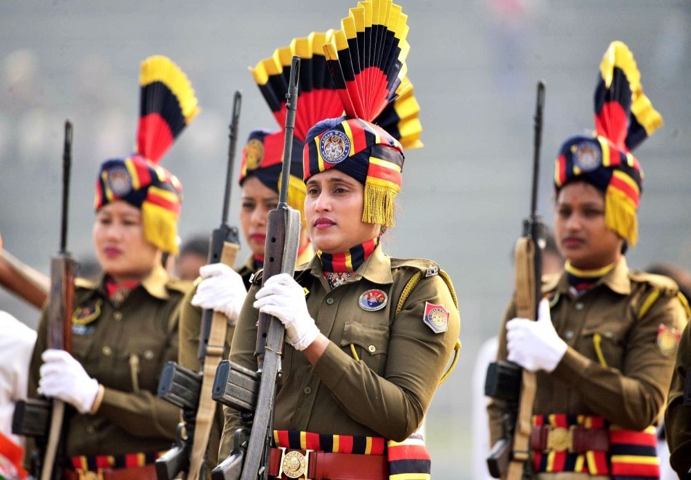 Nagaon : Indian paramilitary troopers take part in a parade during India's Republic Day celebrations in Nagaon district on Thursday, Jan. 26, 2023. (Photo:IANS/Anuwar Hazarika)