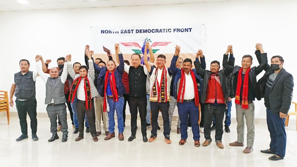 NEDF President, Lima Longkumer (Centre) with party members at the launch programme of the party in Dimapur on January 24. (Morung Photo)