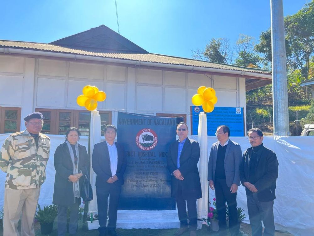 Minister S Pangyu unveiled the foundation stone of Noklak district hospital on January 5. (DIPR Photo)