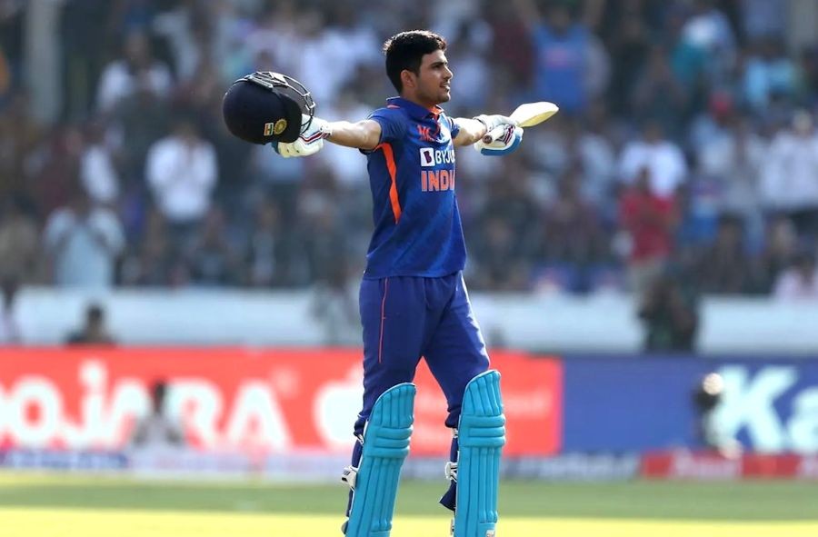 Indian batsman Shubman Gill celebrates after scoring double century during the match against New Zealand.(Photo:ICC)