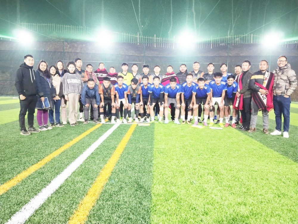 Champions and Runner-up of the 1st Mojabi Futsal Tournament pose for lens with the organizers at the 1st Mojabi Futsal Tournament organised by Kubza Students Union at Mokokchung on February 10 and 11.