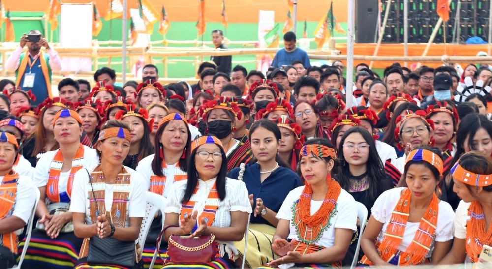 Dimapur: BJP women supporters during Prime Minister Narendra Modi's public meeting, in Dimapur on Friday, Feb. 24, 2023. (Photo: Twitter)