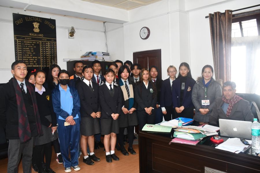 As part of Systematic Voters' Education and Electoral Participation (SVEEP), the Chief Electoral Officer, Nagaland had an interactive session with the Campus Ambassadors of various government higher secondary schools and colleges of Nagaland at the CEO Office chamber on February 22. CEO Nagaland, V Shashank Shekhar, IAS encouraged the students to participate in the election in an ethical and fair manner and also to participate in the ongoing essay and video challenge organised by the CEO Office and also to inform fellow students about the challenge. The students shared their opinions on the current scenarios and their wish to usher in peace and development. They also shared about voting based on merit and capability and not by force due to money and pressure. (Photo Courtesy: CEO Office)